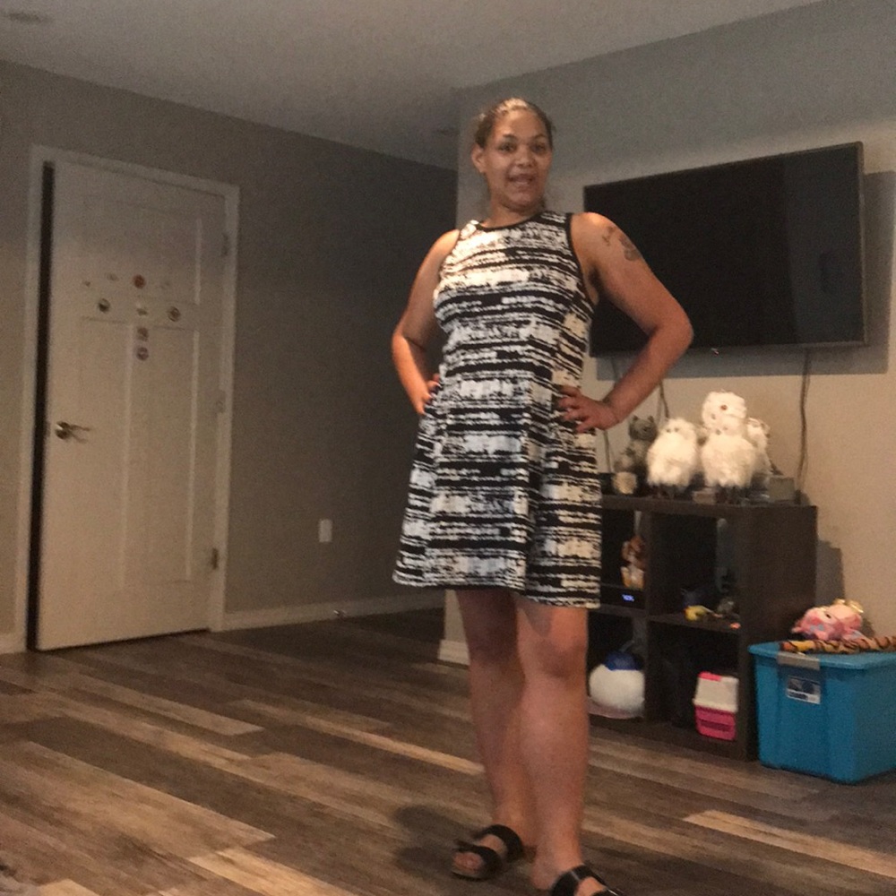 Mid length black and white dress